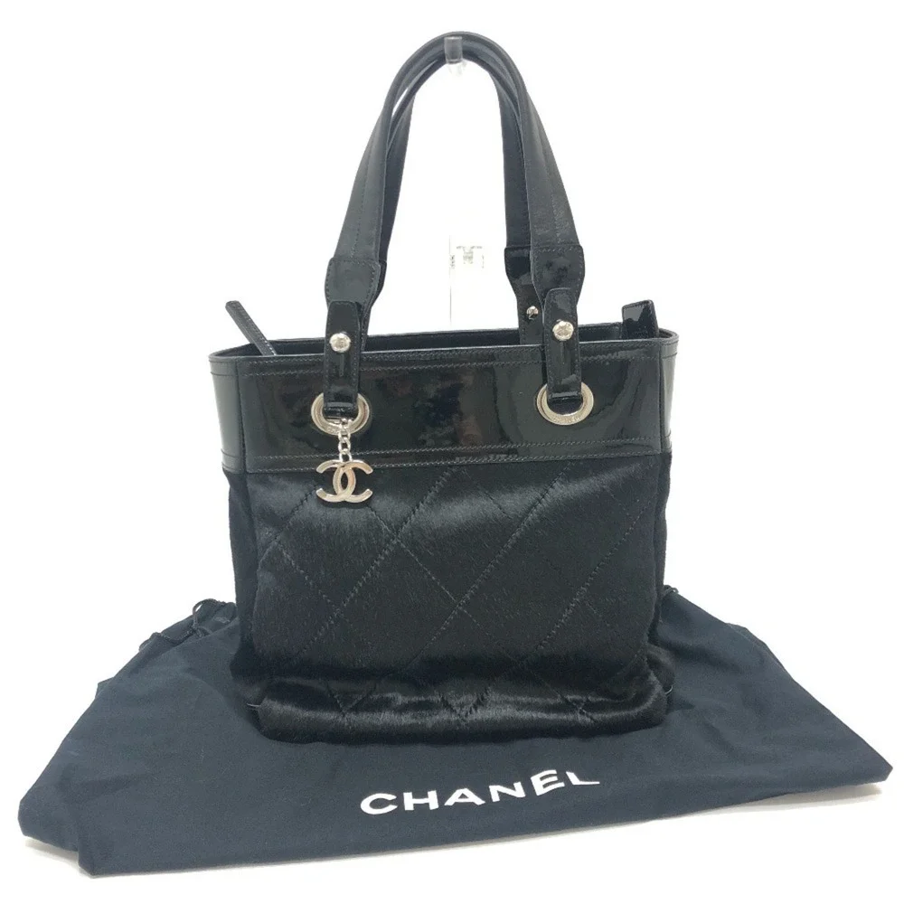 CHANEL Black Leather Logo Tote Bag